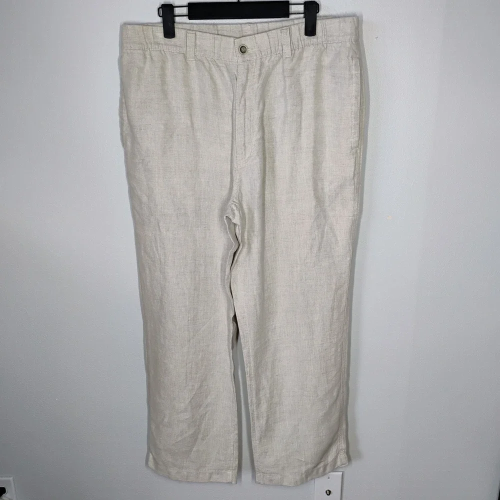 Caribbean Mens Linen‎ Coastal Pants Beige 38x30 Beachy Wedding Vacation